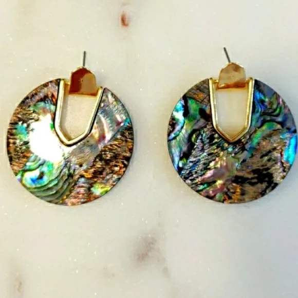 New Anthro Green and Golden Round Resin Earrings - Picture 3 of 4